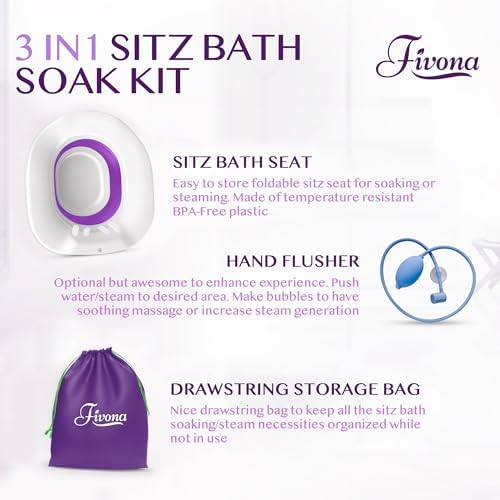 Sitz Bath for Hemorrhoids Relief, Foldable Basin for Toilet Seat, Ideal for Essential Postpartum Care, Perineal Soaking & Hygiene, Includes Hand Flusher with Sprayer, V Steaming Tub by Fivona