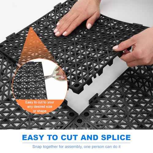 Modular Interlocking Drainage Tiles, 12 Pcs 11.6" x 11.6" Non-Slip Splicing Drainage Mats with Holes, Soft PVC Floor Cushion for Restroom, Bathroom, Kitchen, Deck, Pool, Patio, Balcony, Yard