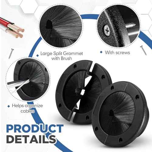4 Pack 4" Round Brush Grommet Large Split Grommet Raised Floor Airflow Management for Home Data Center Wall Floor Cable Management