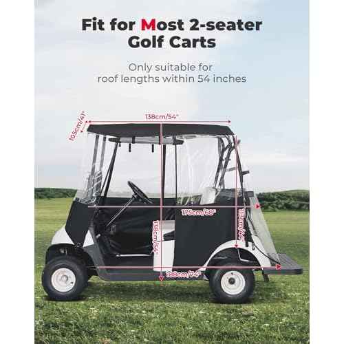 KEMIMOTO 600D Golf Cart Enclosure 2 Passenger Up to 54'', Fadesafe Golf Cart Rain Cover Waterproof, Roll-Up Dual Zipper Door Design Compatible with Club Car Precedent/Tempo/Onward, EZGO, Black
