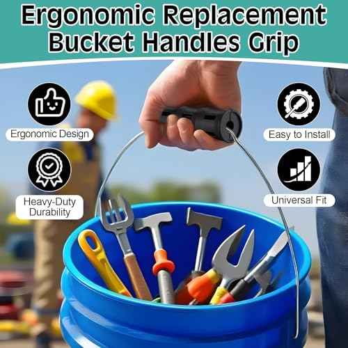 4 Pack Bucket Handles Replacement, Ergonomic Plastic Handles Grips Fit 5 Gallon Buckets, 5 Gallon Accessories for Construction, Gardening, Painting, DIY, Farming and Car Wash Use (Black)