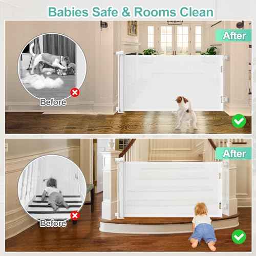 55 inch Retractable Baby Gates, EZIGO Extra Wide Baby Gate for Large Opening Extra Long Mesh Gate for Kids or Pet Dog Gate Child Safety Gate for Stairs Hallways Doorway Indoor Outdoor, White