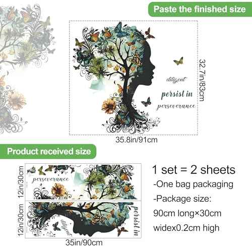 Removable Inspirational Wall Decals Peel and Stick Wall Stickers Art Positive Sayings Sticker DIY Giant Tree Butterfly Wall Decor for Women Girls Bedroom Living Room Sofa Background Decoration