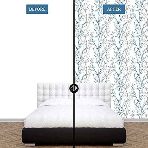 WENMER Grey Blue Tree Branches Contact Paper 17.71' x 118' Peel and Stick Self-Adhesive Removable Wallpaper for Bedroom Living Room Walls