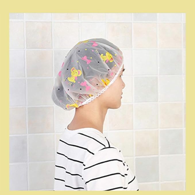 Shower Caps, 3 Pcs Waterproof Bath Caps Plastic Reusable Shower Caps Elastic Band Bath Hair Hat for Women Ladies Spa Salon
