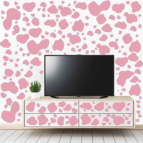 184 Pcs Cow Print Stickers, Adhesive Wall Stickers Cow Print Vinyl Art Decal Removable Wall Decor Waterproof Animal Design Decals for Bedroom Living Room Nursery(Pink)