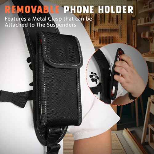 Tool Belt Suspenders, Tool Bag Suspenders, Work Belt Suspender with Magnetic Wristband and Loop Attachment, Padded Construction Suspender for Carpenter, Electrician, Framer, Black