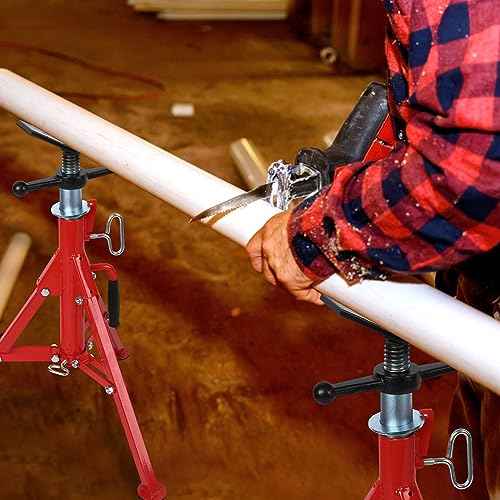 28-52 Inch V Head Pipe Jack Stand, Adjustable Height, 2500 Lb Load Capacity, Heavy Duty Carbon Steel Body, Steel Jack Stands with Portable Folding Legs
