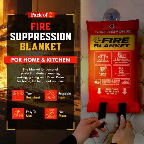 Mart Cobra Fire Blanket 2-Pack ? Emergency Fire Suppression for Home & Kitchen ? 40"x40" Fireproof Fiberglass Safety Blankets ? Heat Resistant & Easy to Use ? Smothers Grease & Electrical Fires