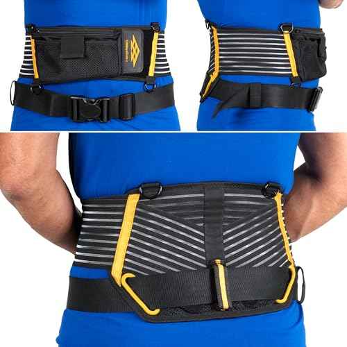 BINYATOOLS Tool Belt with Lumbar Back Support for Tradesman Pro Construction Electrician 2" Tool Belt for Men Orthopedic Lower Back Brace for Heavy Lifting Lightweight with D Rings and Pockets- L