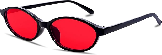 GUVIVI Retro Oval Sunglasses for Women Chic Cat Eye 90s Sunnies Lightweight Narrow Shades Trendy UV protection Sun Glasses