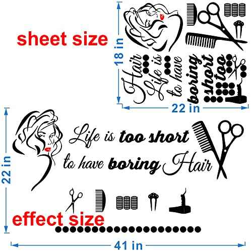 Lady Beauty Wall Sticker ? 22"x41" Removable PVC Decal with Red Lips and Hairdresser Quote ? Perfect Wall Art for Salon, Makeup Room, Hair Studio, or Dressing Room Decoration(BLACK-JWH223-Red Lip)