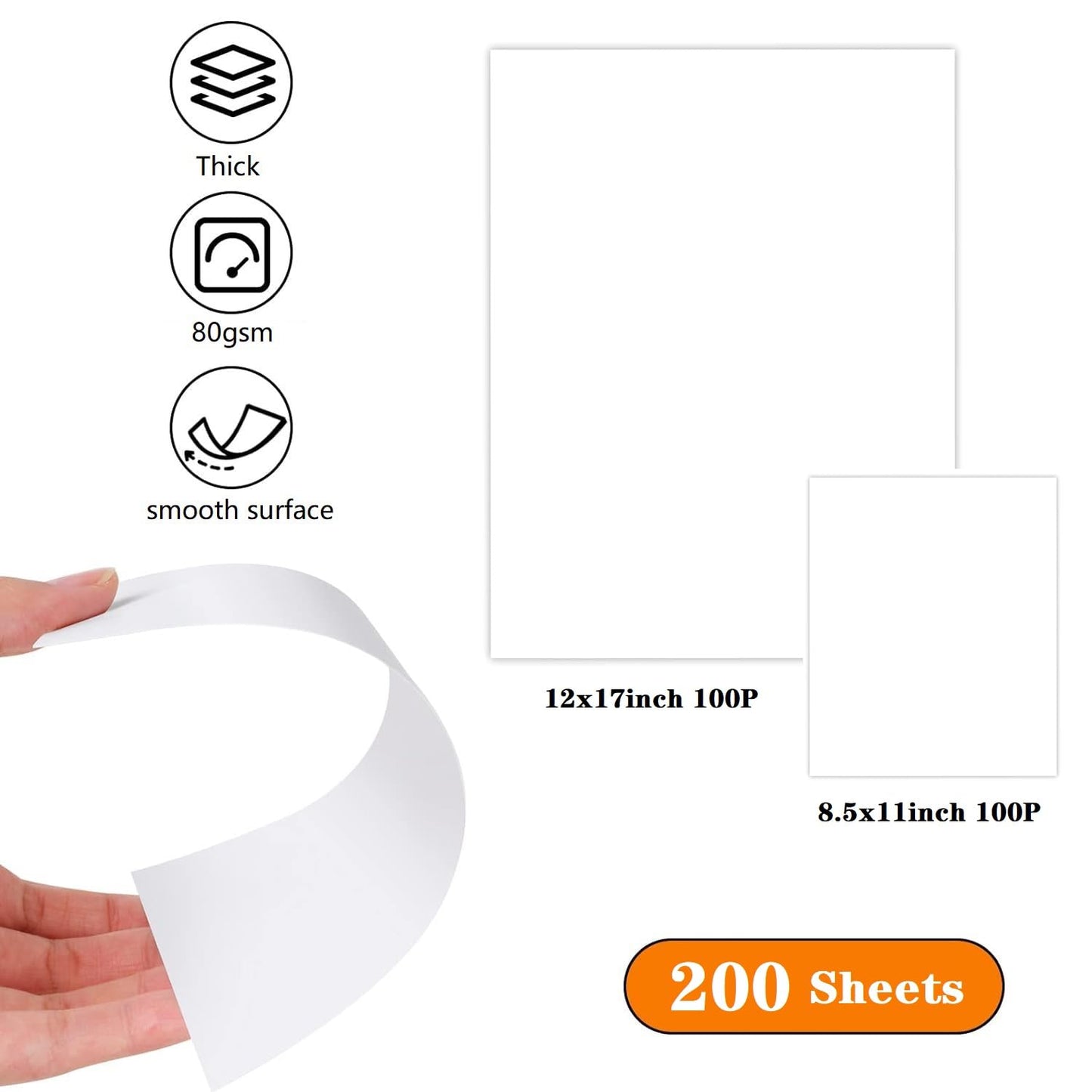 Sketch Drawing Paper 12 * 17in & 8.5 * 11in Art Craft Paper for Arts Supplies, White Paper for Drawing 200 Sheets