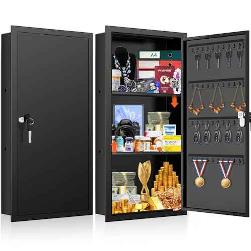 25.6" Tall Wall Safes Between the Studs with 2 Removable Shelf, Lockable Hidden Safe Box with 40 Hooks for Keys Jewellery, In Wall Safe for Money Medicines Valuables