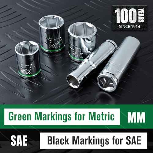 SK 3/8" Drive Socket Set, Deep SAE Sockets, 13-Piece 1/4" to 1", SuperKrome Finish, Premium CR-V Construction, with Aluminum Socket Organizer
