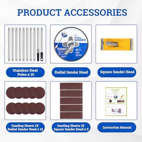 Drywall Pole Sander With 118in Splicing Pole,2 Sander Heads,15sanding Sheets (80,100,180,240,320 Grit),Suitable For Wall Painting, Cleaning and Polishing