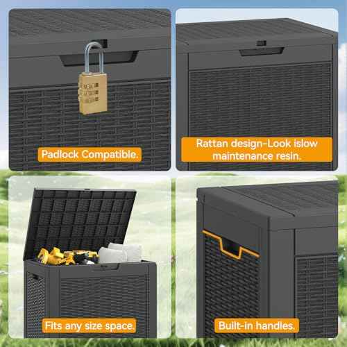 NUNU LAB 30 Gallon Waterproof Outdoor Storage Box, Lockable Resin Deck Box Bench for Patio Cushions, Garden Tools, Pool Accessories & Package Deliveries ? Black