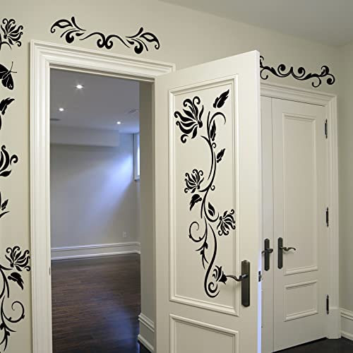 PLIGREAT 2 Sheets Black Flowers Vines Wall Stickers, Butterfly Floral Wall Decals Removable Vinyl Peel and Stick Sticker for Bathroom Nursery Bedroom Living Room Home Indoor Window Decor