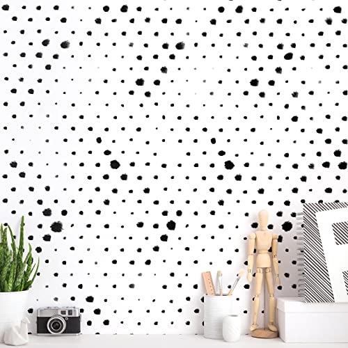 Froluya Black and White Peel and Stick Wallpaper Geometric Contact Paper 17.7inch x 393.7inch Polka Dots Self Adhesive Removable Contact Paper for Bathroom Decor Vinyl Modern Wallpaper Waterproof