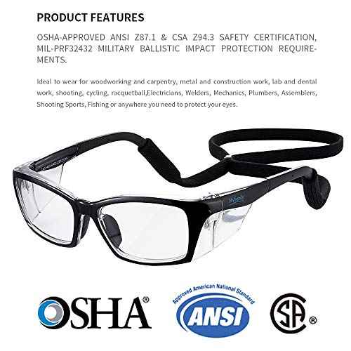 Anti-Fog Safety Glasses with Rx Insert Compatibility - ANSI Z87.1 Certified, Prescription Lens Ready (Not Over-Glasses), Adjustable Fit for Woodworking, Welding, Labs