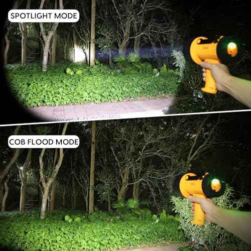 XINXI Rechargeable Spotlight with 1000000 Lumens COB Floodlight, IP67 Waterproof Spotlight Flashlight,Long Runtime Handheld Spot Light with Red Filter for Hiking, Boating, Hunting(Yellow)
