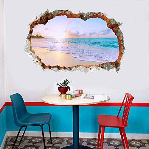 3D Broken Wall Removable Sunny Beach Wall Stickers for Bedroom Living Room Study TV Background Decoration