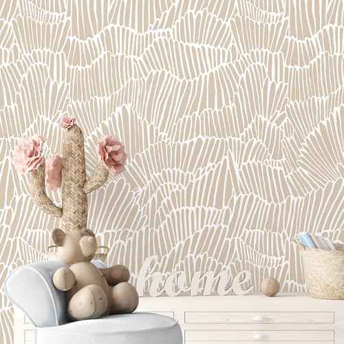 Guvana Beige Peel and Stick Wallpaper Boho Beige and White Contact Paper Modern Striped Self Adhesive Waterproof Wall Paper for Bathroom Bedroom Decor Removable Temporary Rv Wallpaper Roll17.3¡¿78.7"