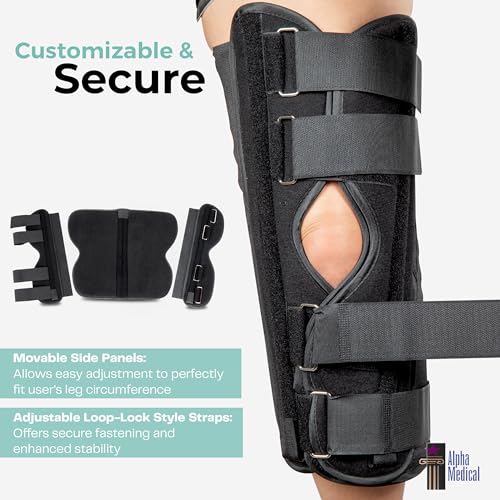 20” Long Adjustable Three Panel Orthopedic Knee Immobilizer – Supportive & Adjustable Side Panels – Knee Brace Stabilizer – Knee Immobilization L1830