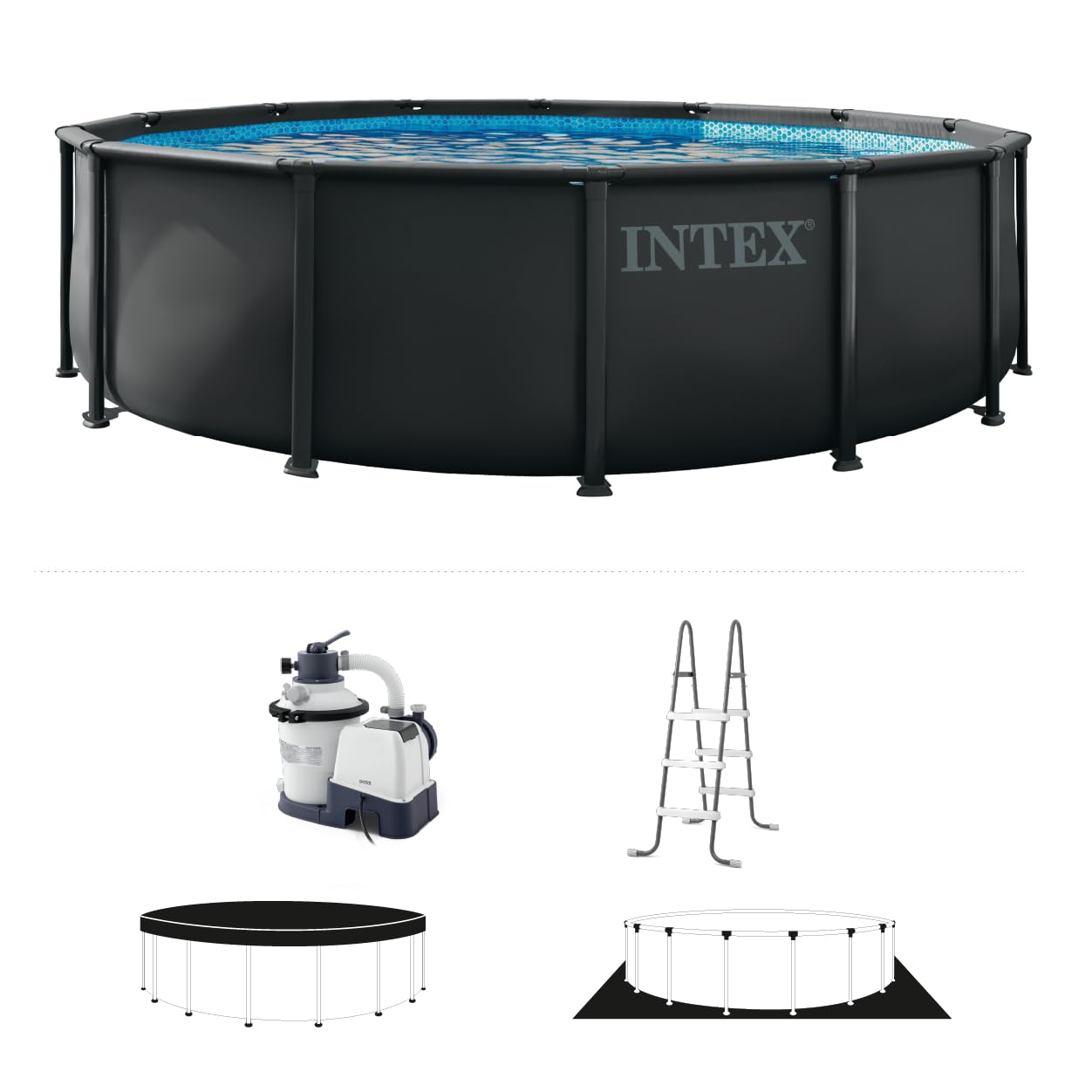 INTEX 26309MZ 14ft x 42in Ultra XTR Frame Deluxe Above Ground Swimming Pool Set with 925 GPH Sand Filter Pump, Removable Ladder, Ground Cloth, Pool Cover, SuperTough, Puncture and Rust Resistant