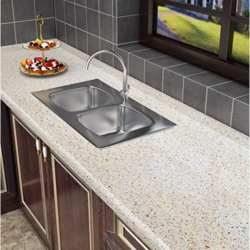 Livelynine Waterproof Contact Paper Granite Gold Peel and Stick Countertops Granite Look Film Kitchen Counter Top Vinyl Wrap Self Adhesive Wallpaper Sticky Laminate Countertop Covers Table 15.8x78.8