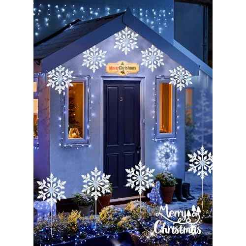 Brightown Snowflake Lights Outdoor, 10 Large Snowflake Christmas Pathway Lights, Christmas Decorations Outside Yard Sidewalk Walkway Driveway Marker Garden Lawn Stakes with LED Lights, White