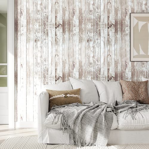 VEELIKE Aged Brown Shiplap Peel and Stick Wallpaper Farmhouse Wood Contact Paper for Walls Cabinets 17.7''x118'' Wood Wallpaper Removable Self Adhesive Bulletin Board Paper Roll for Classroom Bathroom