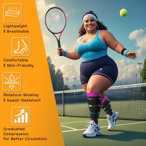 Plus Size Compression Socks for Women & Men 3 Pairs, Wide Calf Extra Large 20-30 mmHg Knee High Support Socks for Travel, Running, Nurse