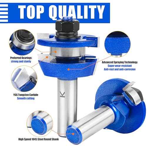 2Pcs Shaker Style Rail and Stile Router Bits Set 1/2 Inch Shank,Professional Carbide Shaker Door Raised Panel Router Bit Set for Cabinet Doors