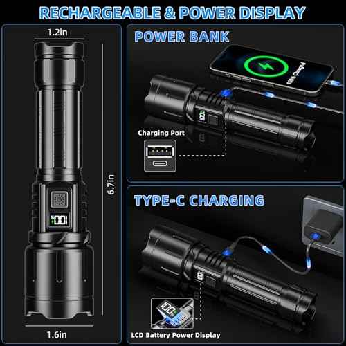 Rechargeable Flashlight 99000 High Lumens, LED Super Bright Flash Light, Tactical Flashlights with LCD Power Display, 6 Modes, Waterproof, Brightest Flashlight for Emergencies Camping