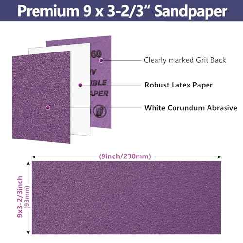 30-Sheet Premium White Corundum 80 Grit Sandpaper, 9 x 3-2/3 Inch Heavy Duty Wet Dry Abrasive Sheets for Wood Metal Sanding and Grinding