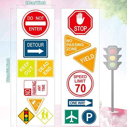 Zonon 15 Pieces Road Signs Wall Decal Traffic Street Signs Stickers Stop Street Transportation Vinyl Wall Decals for Kids Bedroom Classroom Playroom Birthday Decor