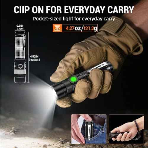 Pocket EDC Flashlight Rechargeable - 4.9inch & Emergency One Click SOS, Super Bright Small LED Flashlight 3Hr USB-C Fast Charging, Waterproof Portable Small EDC Flashlight for Home, Camping, Hiking