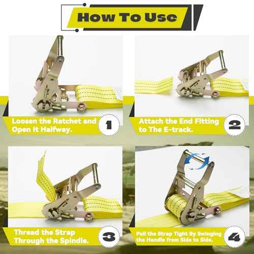 E Track Ratchet Straps Tie Down Strap (8-Pack), 2in¡¿15ft Heavy Duty Tie Down Cargo Straps£¬4400 LBS Breaking Strength E Track Trailer Tire Straps for Tires Motorcycles Tailers Loads, Yellow.