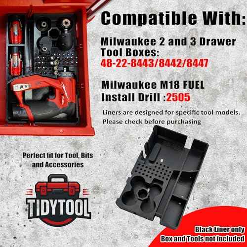 Tidy Tool Insert for Milwaukee M12 Installation Drill 2505-20 ? Reversible Liner for Packout 2-Drawer, 3-Drawer & Multi-Depth Drawers ? Organizer Only