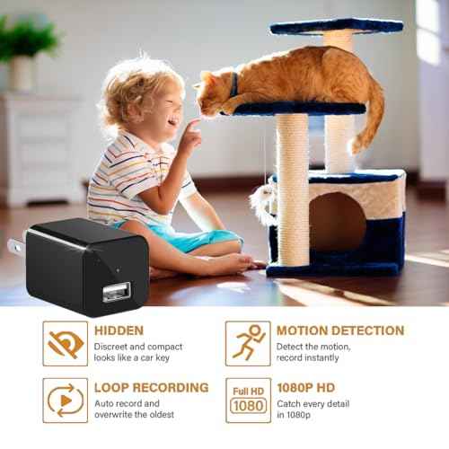 2025 New Hidden Camera Detector with Charger, 1080P Security Portable Camera, Mini Nanny Cam with Loop Working for Indoor/Ourdoor Surveillance, No Audio, No WiFi, up to 64GB SD Card (Not Included)
