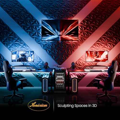 Sonicism Wall Panels Upgrade 32 Pack,0.7¡±x11.8¡±x11.8¡±Pyramid 3D Wall Panels Creative Cutting,PVC Wall Panels for Interior Wall Decor Fire Resistant,Wall Tiles for Various Scenes(Charcoal Black)