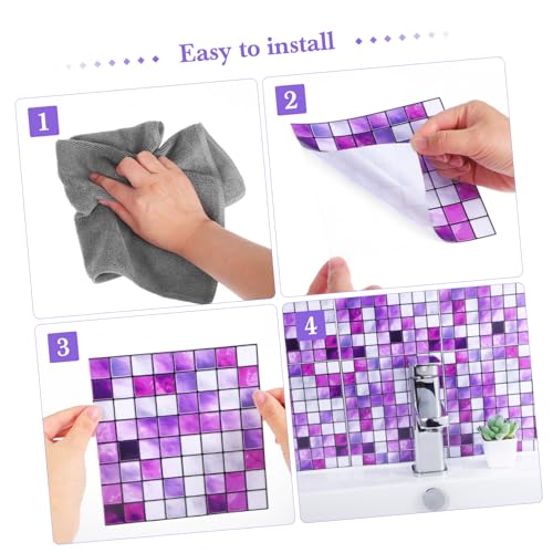 DOITOOL 10pcs Simulated Tile Stickers Decor Adhesive Stickers Paper Peel and Stick Peel and Stick Backsplash Waterproof Stickers Mosaic Tile Decal Purple 3D Baroque PVC Morocco
