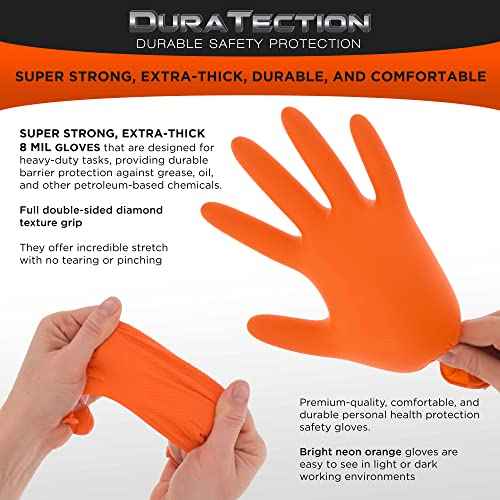 Dura-Gold Duratection 8 Mil Orange Super Duty Diamond Textured Nitrile Disposable Gloves