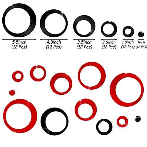 Outus 72 Piece Acrylic Circle Mirror Removable Round Dots Mirror Wall Decals Murals for Home Living Room Bedroom Decor (Red, Black)