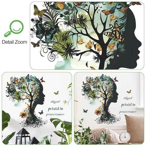 Removable Inspirational Wall Decals Peel and Stick Wall Stickers Art Positive Sayings Sticker DIY Giant Tree Butterfly Wall Decor for Women Girls Bedroom Living Room Sofa Background Decoration
