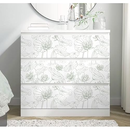 Safiyya Peel and Stick Wallpaper Green and White Floral Contact Paper Peel and Stick Wall Paper Lotus Modern Self Adhesive Removable Wallpaper for Bedroom Covering Vinyl Rolls 17.3" x 78.7"