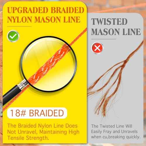 Mason Line with Handle,Twisted 540 FT #18 Braided Nylon Mason String with 5 Built-in Levels and Spool Construction Line,String Level Line Kit for Gardening Or Masonry Tools, Kite Twine String or DIY