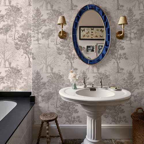 Woodland Wallpaper Peel and Stick- Vintage Beige Forest Tree Mural for Bedroom Living Room Removable Animals Contact Paper Self Adhesive Wallpaper (Cream, 17.3" X 78.74")