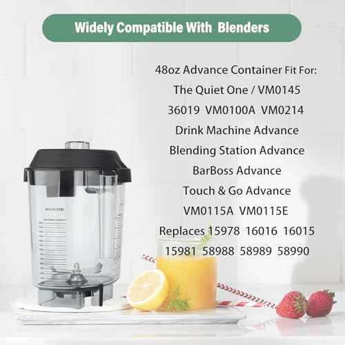 Blender Pitcher 48oz Compatible with Quiet One VM0145 36019 15978 BarBoss Drink Machine Advance Commercial Blender Pitcher Cup Parts, 16016 48 oz Advance Container VM0100A Jar -3 YR Support